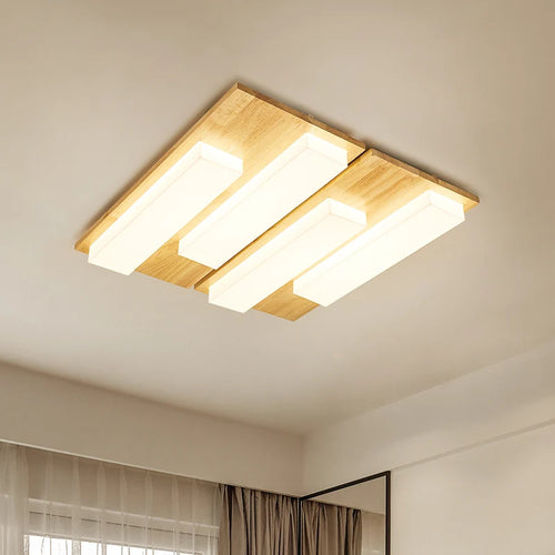 plafonnier led moderne en bois véritable 4/6/9 têtes luminaire intérieur - vue 3 sur 12