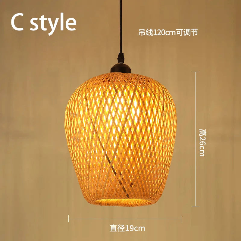 lustre style chinois fait main en bambou tissage pastoral vintage - vue 8 sur 30