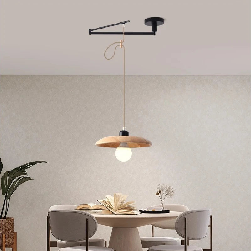 lustre à bascule en bois massif de noyer rétractable décoration nordique moderne - vue 5 sur 16