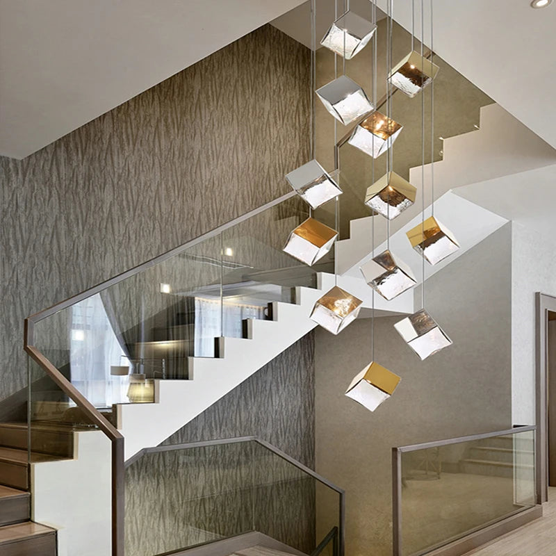 Modern cubic design villa pendant lights, Nordic living room, hotel lobby lights, restaurant, bar interior decoration lights