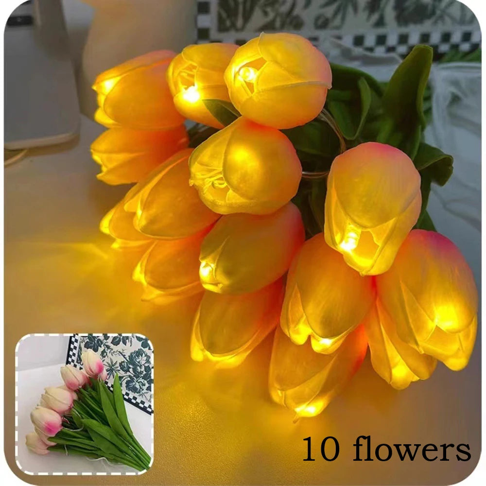 lampe tulipe décorative avec fleurs artificielles pour intérieur - vue 8 sur 8