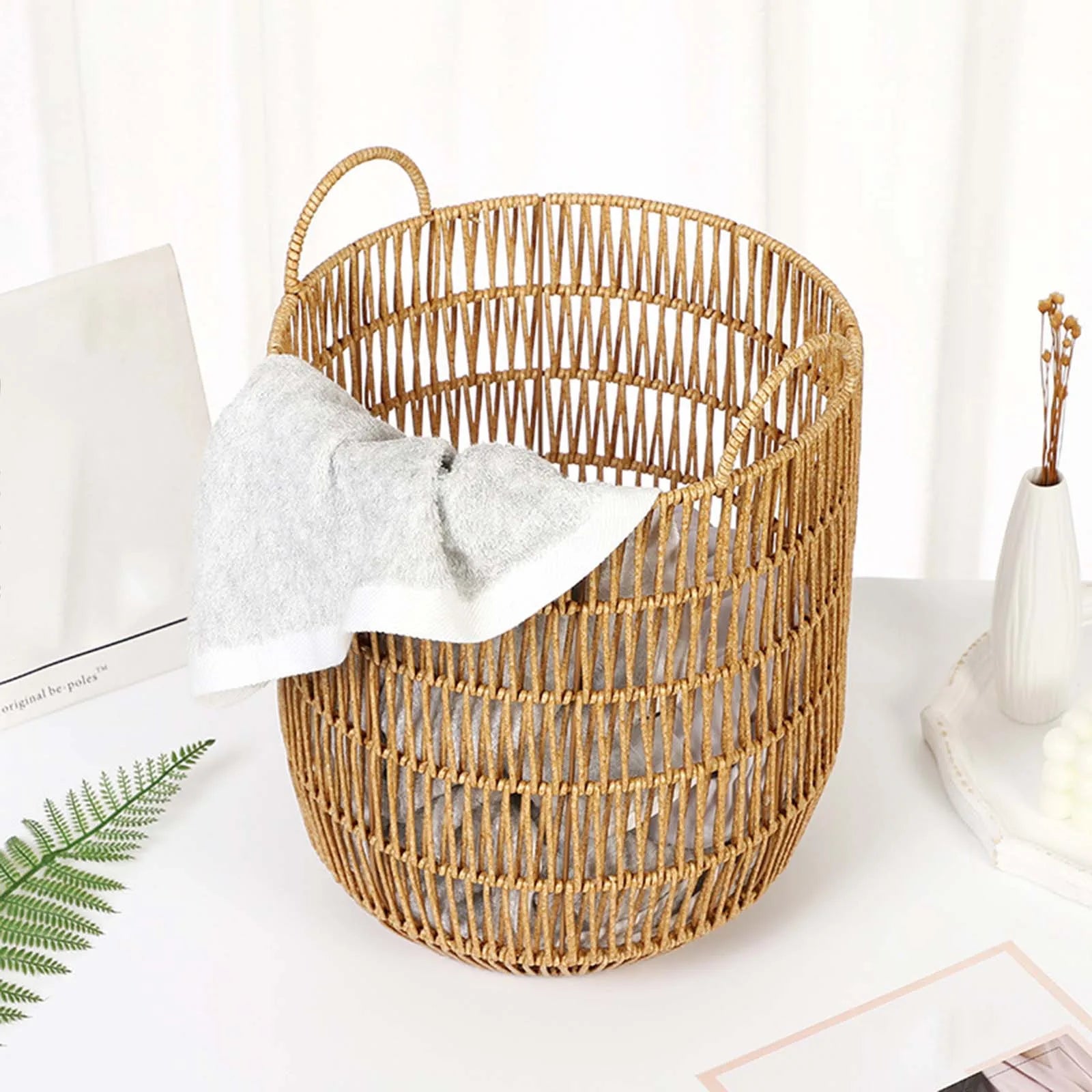 panier tissé imitation rotin pour jouets et linge - vue 5 sur 10