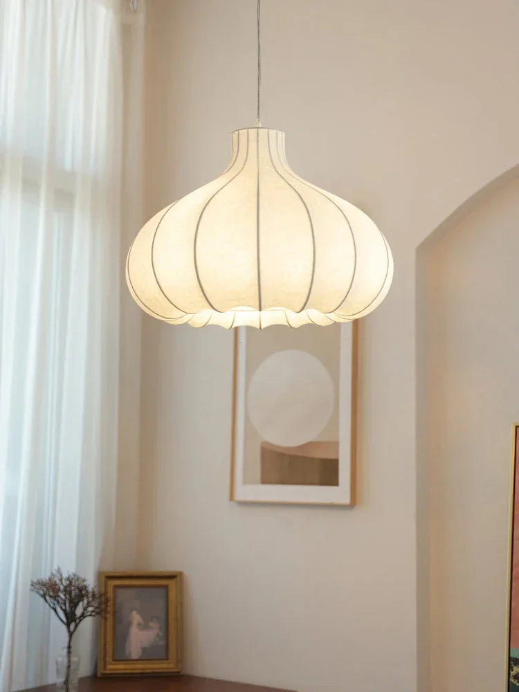 lustre japonais en soie d'oignon style wabi sabi pour intérieur élégant - vue 5 sur 9