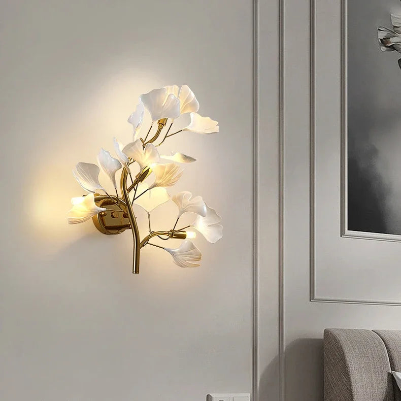 applique murale créative luxe feuille de ginkgo luminaire décoratif intérieur