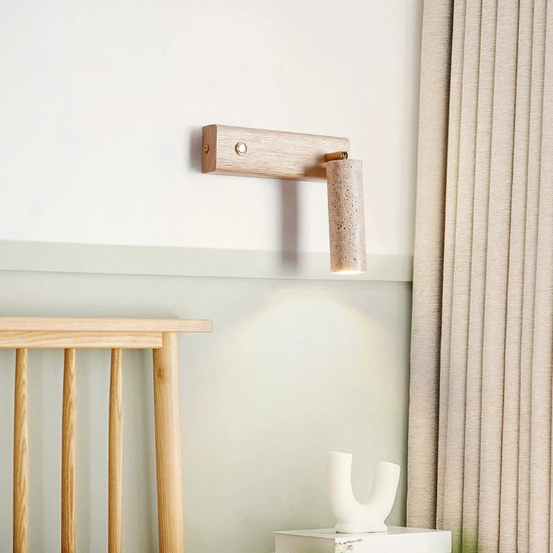 Applique murale led rotative avec interrupteur en bois wabi-sabi