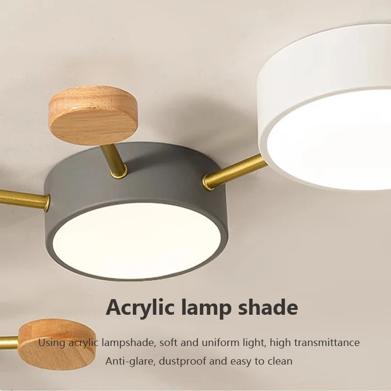 Plafonnier LED en bois au design nordique moderne - vue 6 sur 10