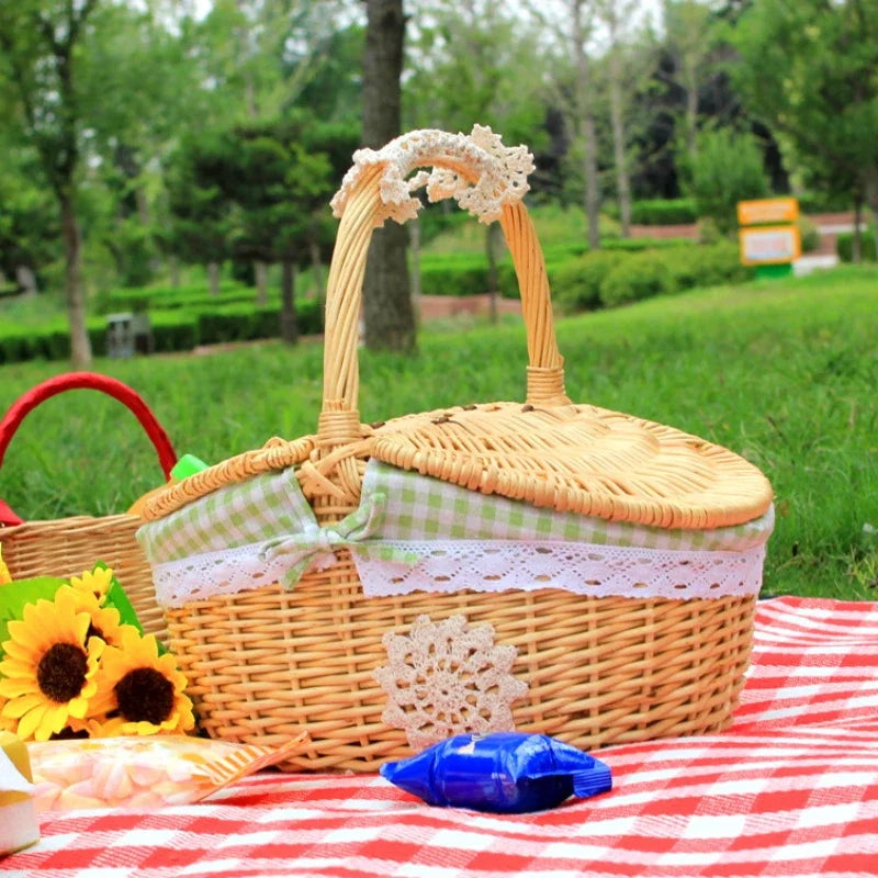 panier en osier tissé à la main pour pique-nique et rangement extérieur - vue 4 sur 9