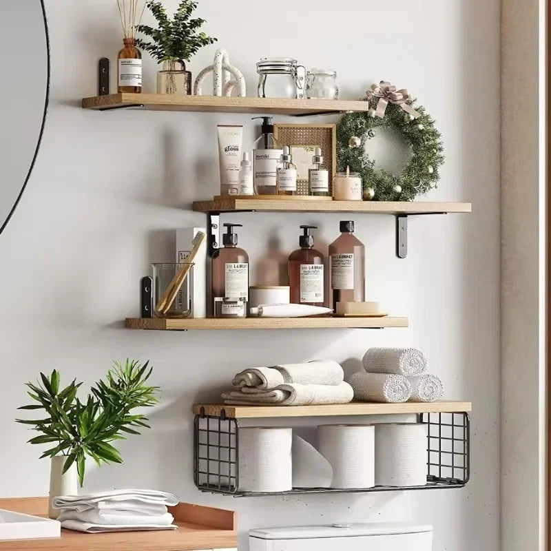 étagères flottantes en bois pour rangement et décoration intérieure