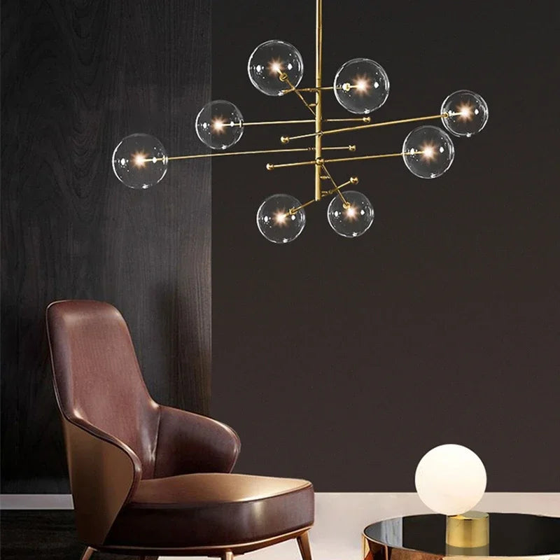 lustre nordique en verre boule pour éclairage décoratif - vue 5 sur 10