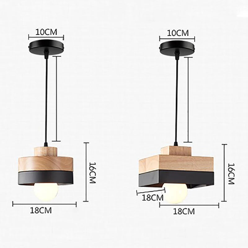 Nordique LED suspension en bois fer 18CM carré salon luminaire suspendu pour chambre salle à manger étude décor à la maison Luminaires - vue 7 sur 18