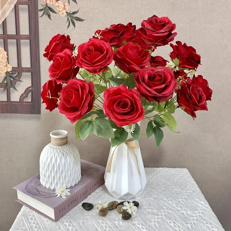 bouquet de roses artificielles en soie pour décoration de mariage