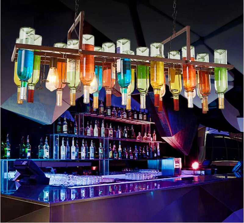 Lustre Bouteille de vin en verre E27 LED Vintage américain rétro industriel Bar créatif café Restaurant éclairage