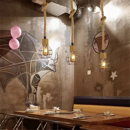 suspension industrielle en corde de chanvre pour décoration moderne - vue 3 sur 10