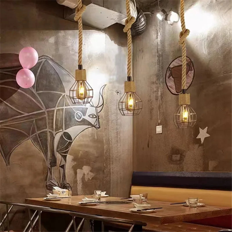 suspension industrielle en corde de chanvre pour décoration moderne - vue 3 sur 10