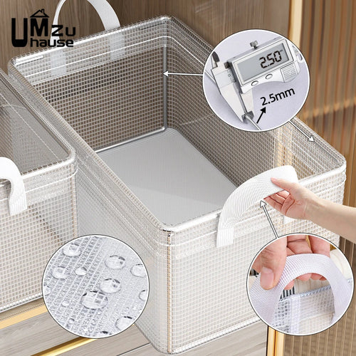lot de 2 paniers transparents avec cadre en métal pour rangement polyvalent - vue 5 sur 7
