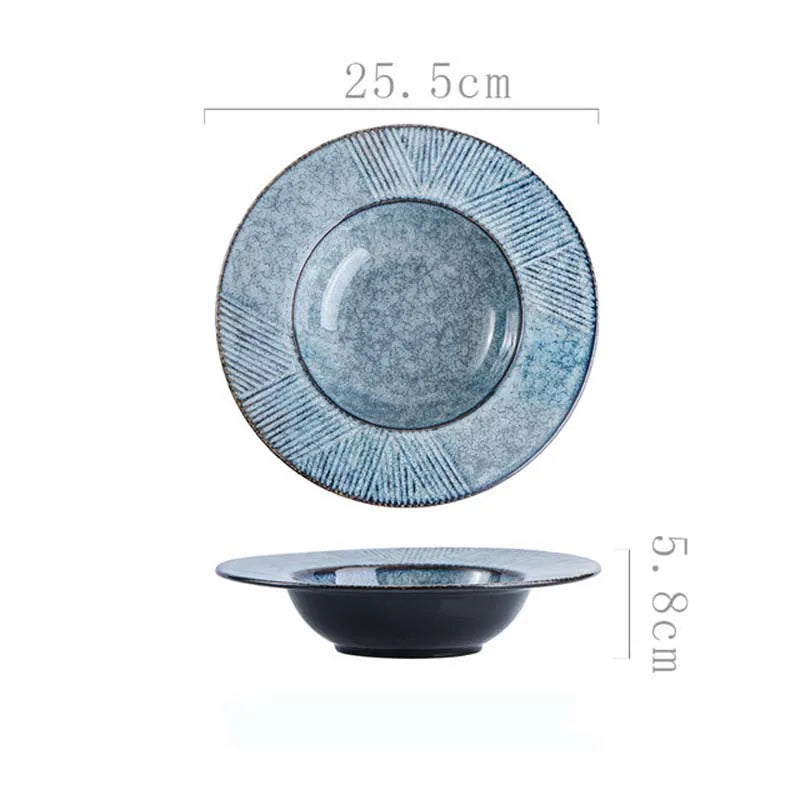 Assiette creuse céramique style chapeau paille japonais rayures
