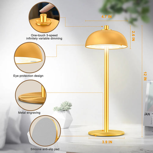 SUBORT Lampe de Table pour Chambre à Coucher Lampe Tactile sans Fil Rechargeable Camping Champignon Lampe créative Lumière d'ambiance USB-C Lampe de Bureau