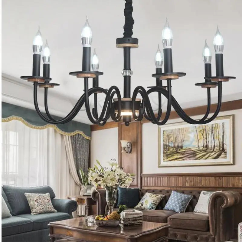 lustre rétro en fer à 8 bougies pour éclairage intérieur - vue 3 sur 7