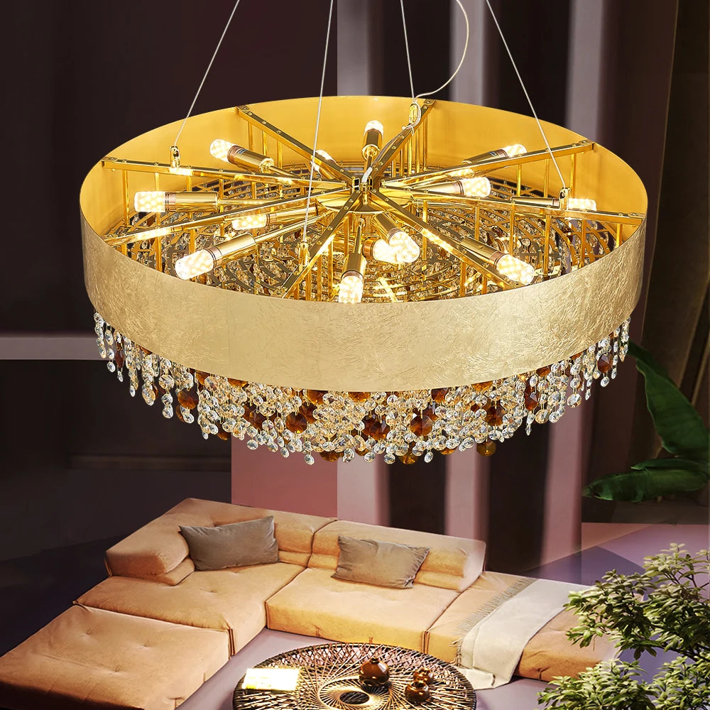 2024 Modern crystal chandelier for living room home decor hanging cristal lamp round gold led light fixture with dimmable - vue 3 sur 9