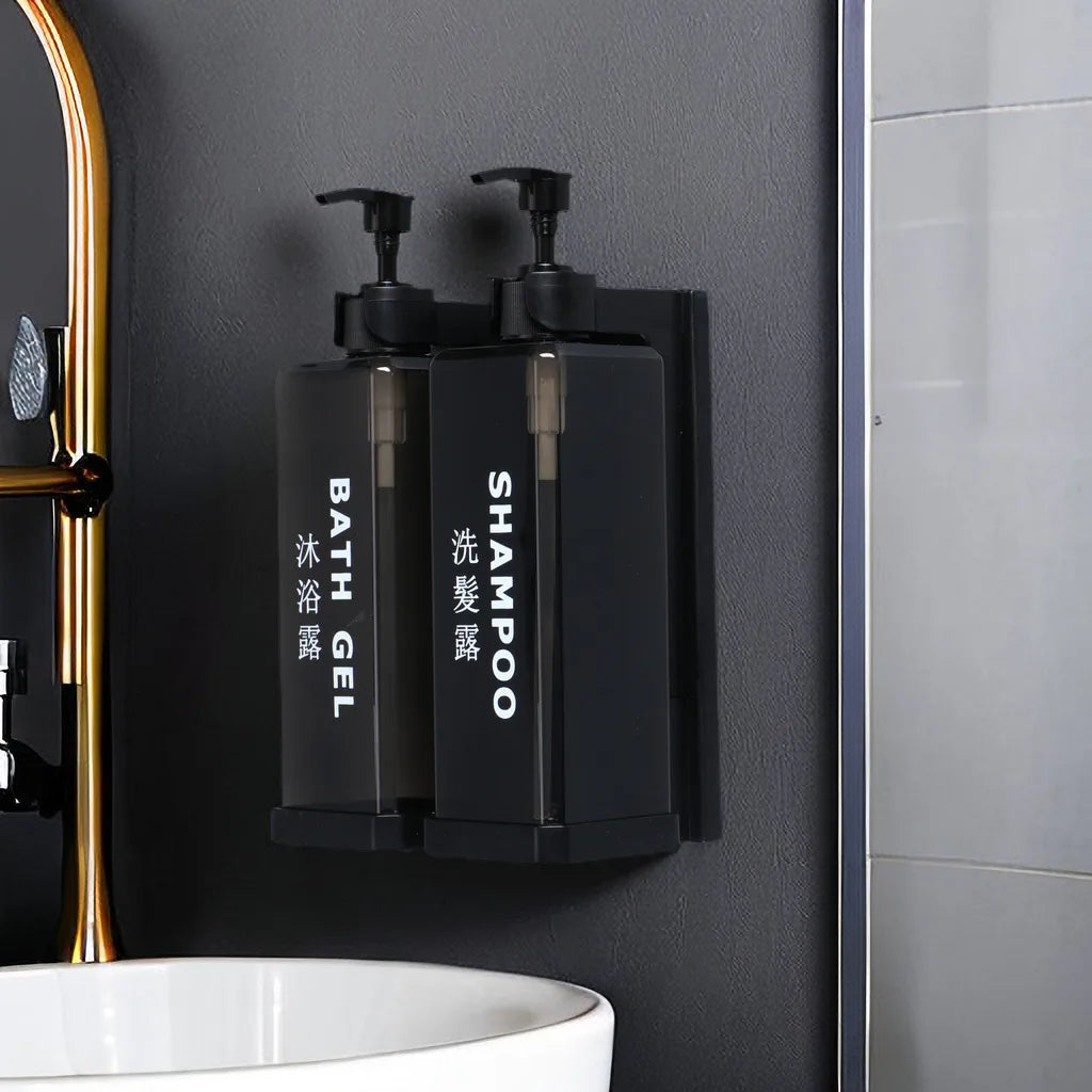 distributeur de shampoing et gel douche avec support mural - vue 4 sur 14