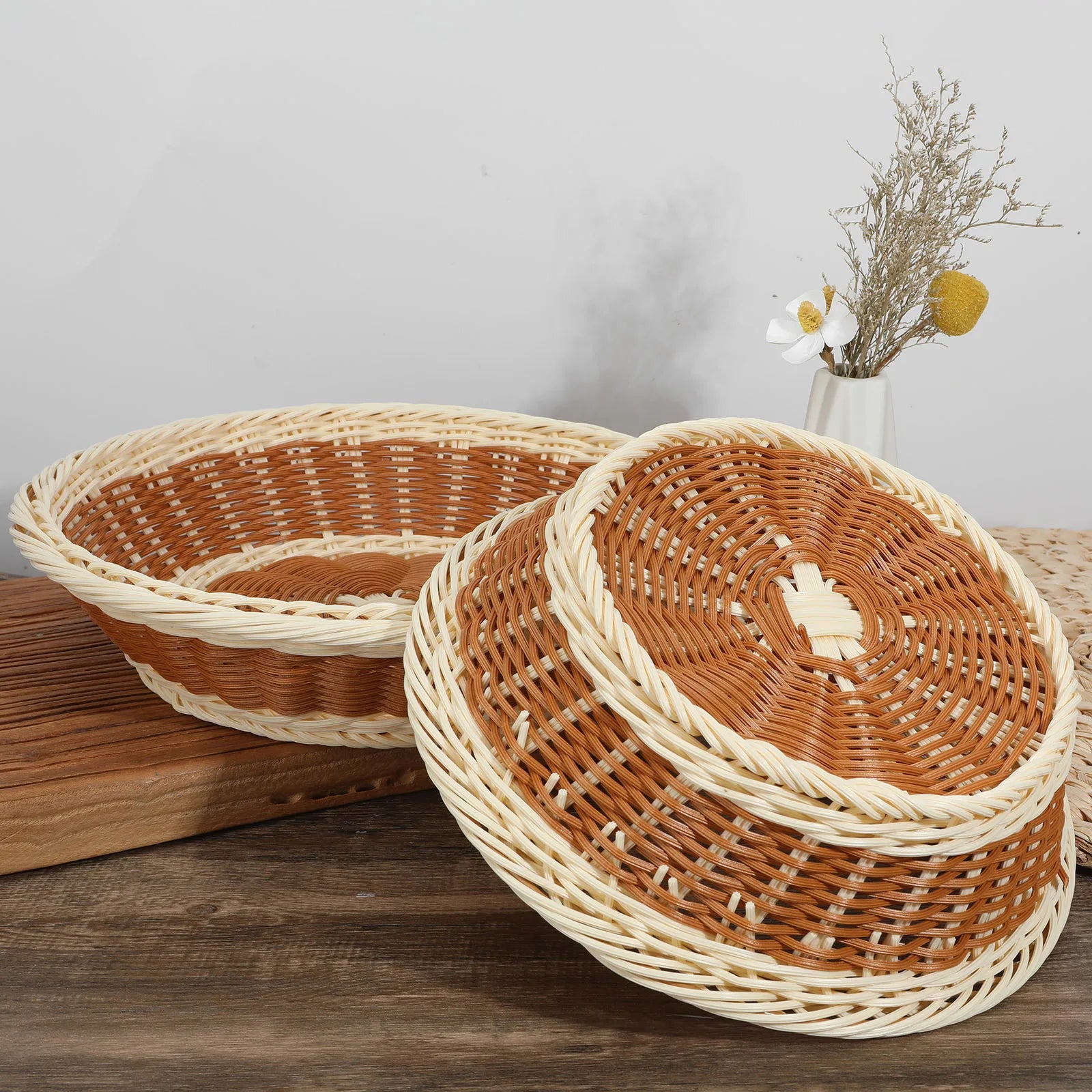 panier rond en rotin pour rangement fruits et légumes - vue 3 sur 6