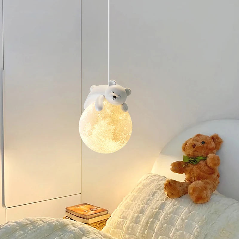 Suspension ours chevet enfant 3d lune lapin blanc veilleuse