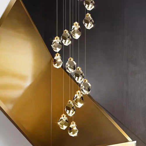 lustre en cristal led design en cuivre moderne et élégant - vue 3 sur 16