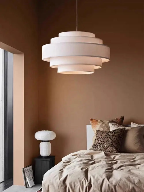 lustre à led en tissu style wabi sabi pour décoration intérieure - vue 4 sur 12