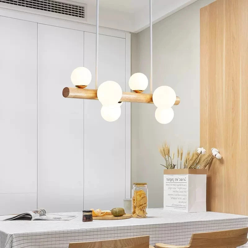 lustre en bois éclairage suspendu style moderne minimaliste - vue 5 sur 13
