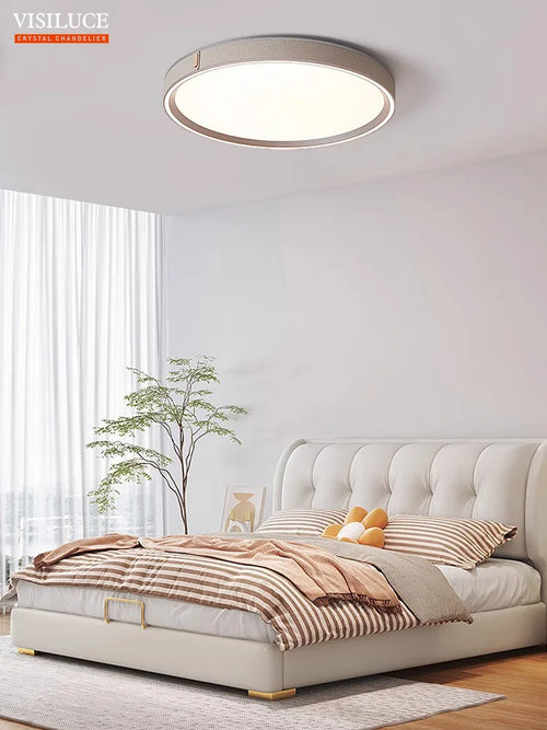 plafonnier led moderne en cuir avec télécommande lumière changeante - vue 5 sur 6