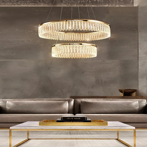 lustre led en cristal losange rond à plusieurs anneaux luxueux - vue 2 sur 20