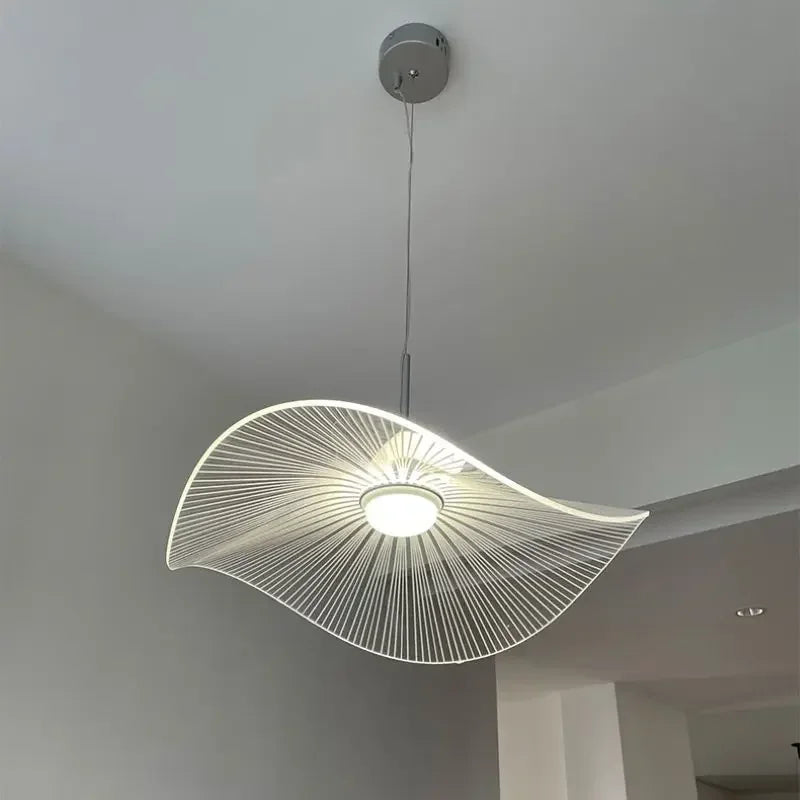 Nordic Acrylic Ceiling Chandeliers Straw Hat Hanging Light Suspension Pendant Lamps for Bedroom Living Dining Room - vue 5 sur 10