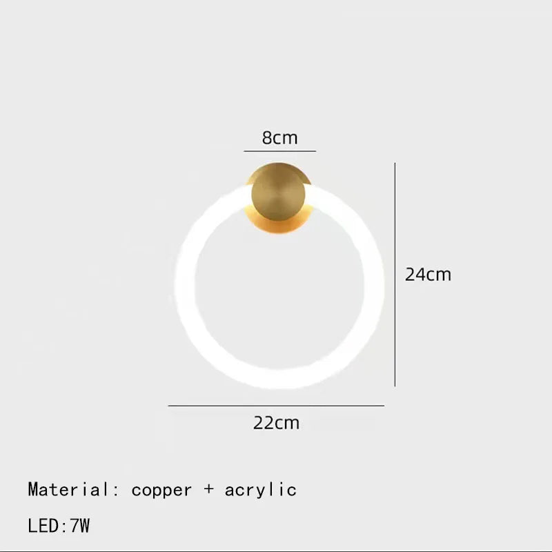 applique murale led moderne en laiton anneau acrylique 3 couleurs gradable - vue 10 sur 10