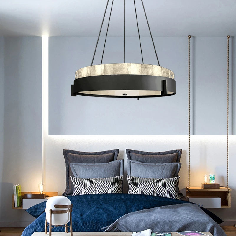 lustre moderne led en anneau de marbre créatif - vue 5 sur 7