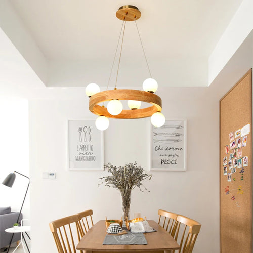 Nordique rond en bois anneau lustres salon rondin suspension lampe salle à manger cuisine chambre japonais créatif noyer suspension lumières