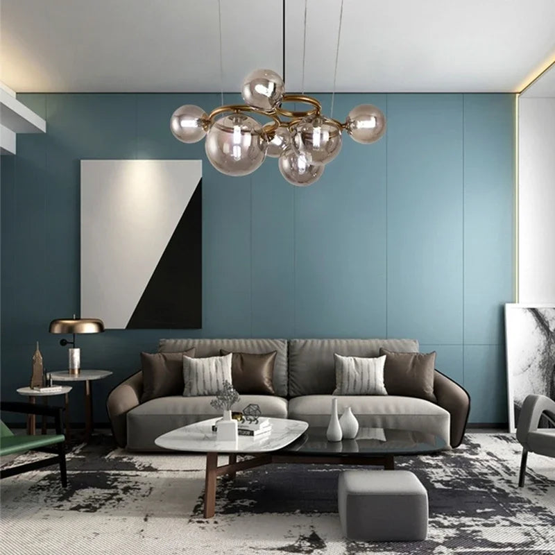 lustre nordique en verre fumé et doré pour intérieur moderne - vue 7 sur 12