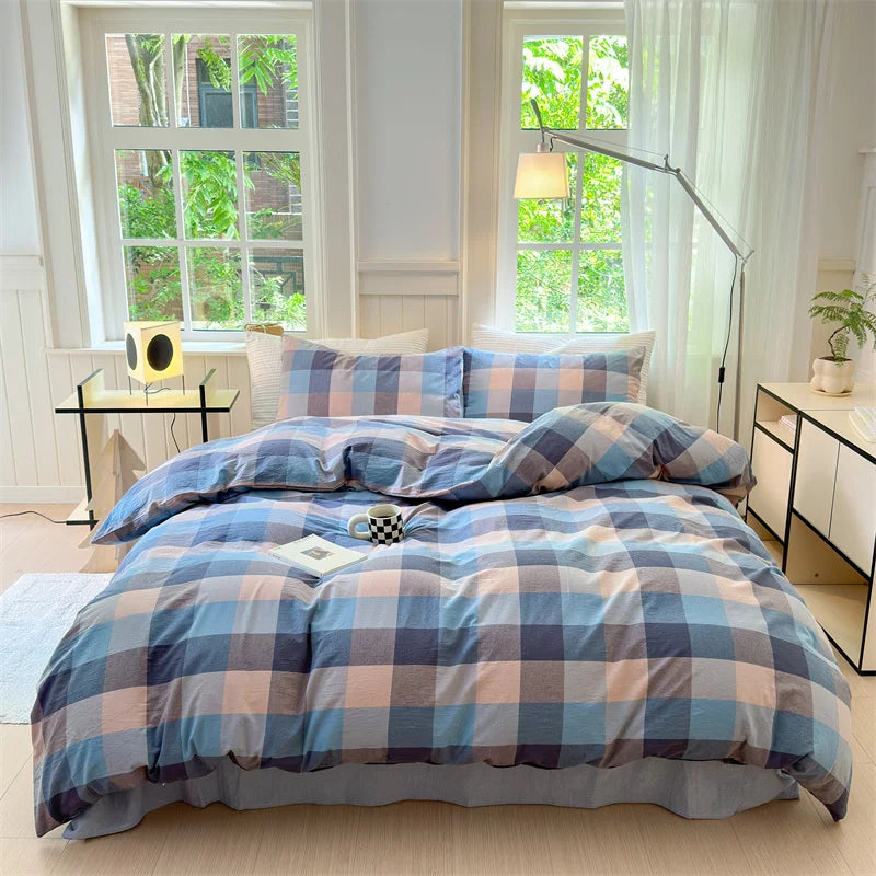 housse de couette en coton lavée à carreaux douce et confortable