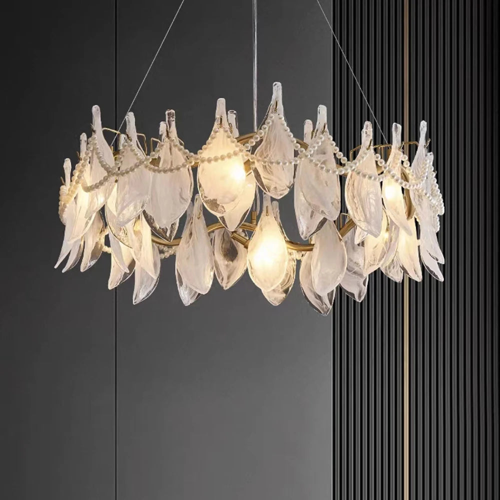 lustre créatif en verre dépoli avec perles suspendu moderne - vue 5 sur 10