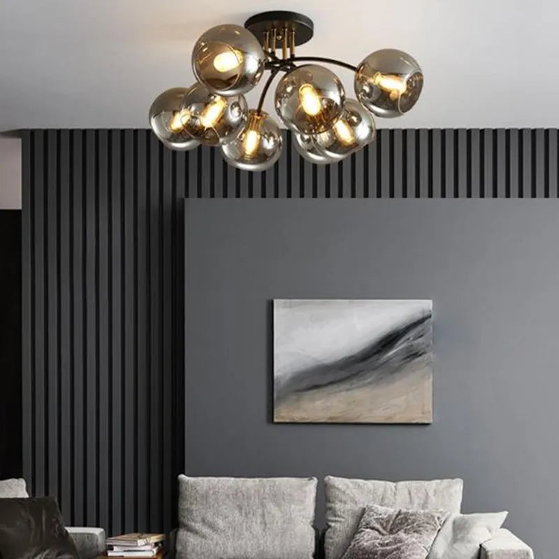 plafonnier industriel design en verre fumé pour décoration moderne - vue 4 sur 12
