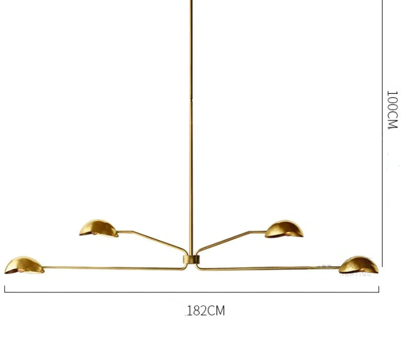 lustre rétro en cuivre lampe créative à bras long design industriel