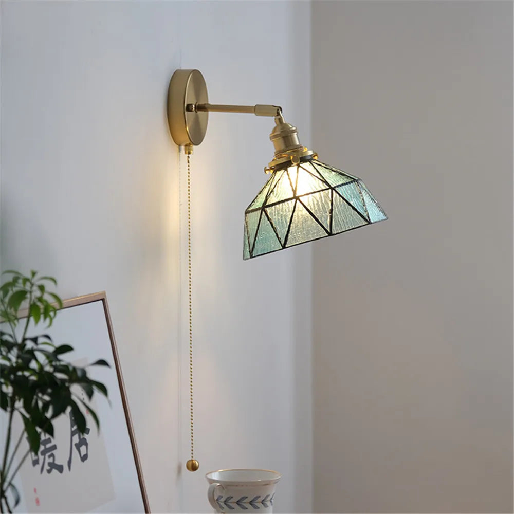 applique murale led style nordique abat-jour en verre et cuivre avec interrupteur - vue 5 sur 9