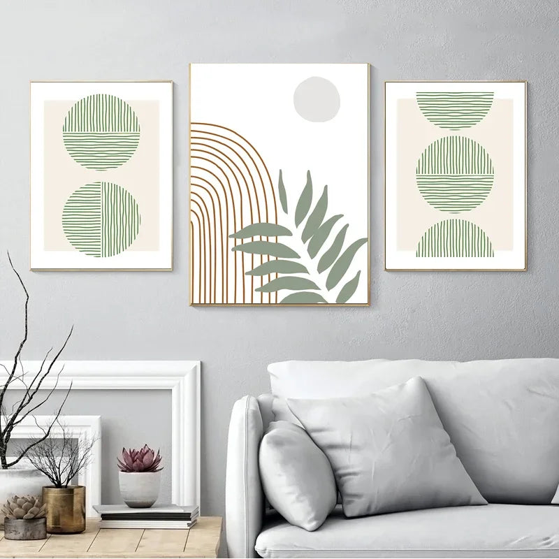 décoration murale abstraite boho avec feuilles géométriques modernes