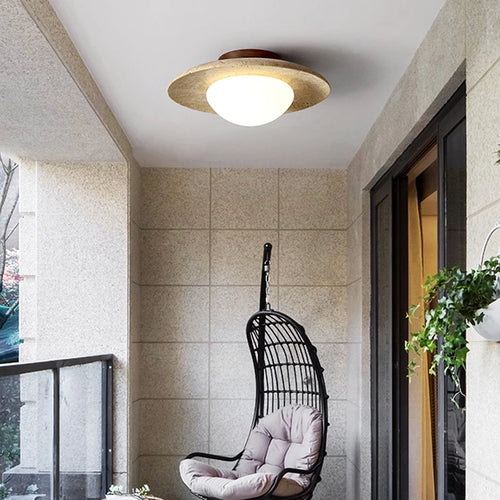 plafonnier wabi sabi en travertin forme de disque pour intérieur et extérieur - vue 2 sur 6