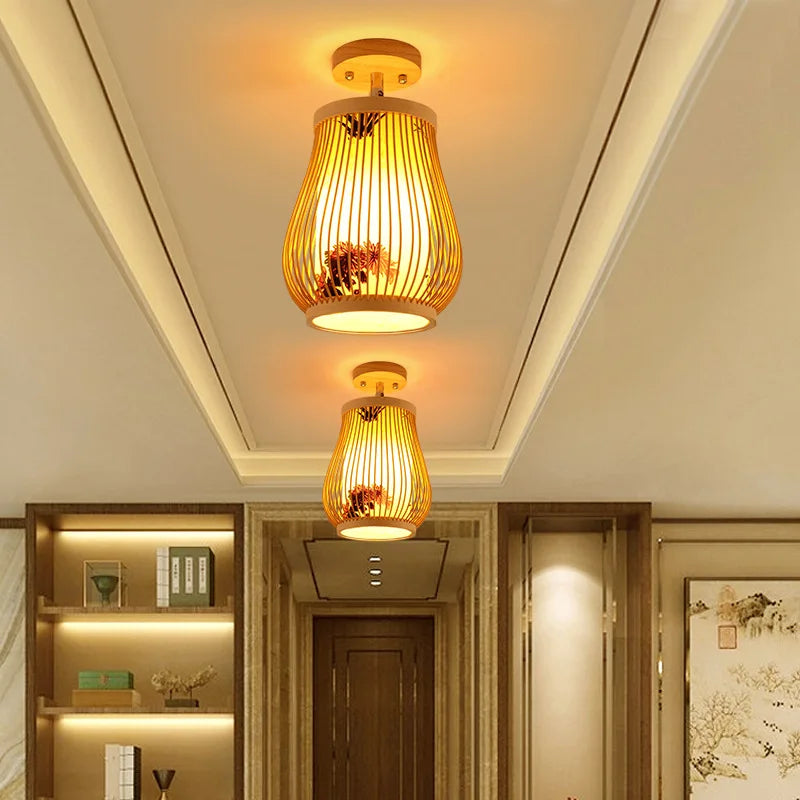 Plafonnier en bois naturel Lampe en bambou Multi Style Tricoté à la main Salon Chambre Éclairage Déco