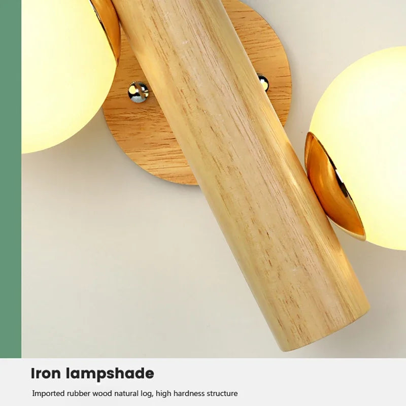applique murale led nordique en verre et bois réglable moderne - vue 5 sur 7