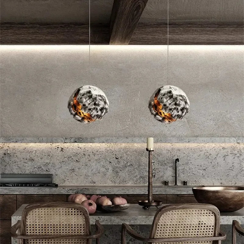 Wabi Sabi LED Suspension Lustre Éclairage Rétro Irrégulier Planète Lumières Restaurant Hall D'exposition Bar Décor Art Lampes Suspendues - vue 7 sur 10