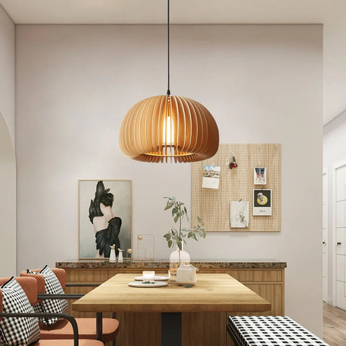 suspension luminaire rétro en bois pour îlot cuisine - vue 5 sur 9