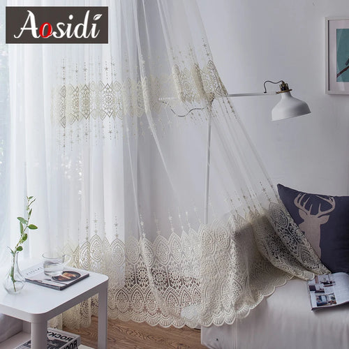 Voilage brodé tulle transparent style moderne salon chambre - vue 4 sur 7