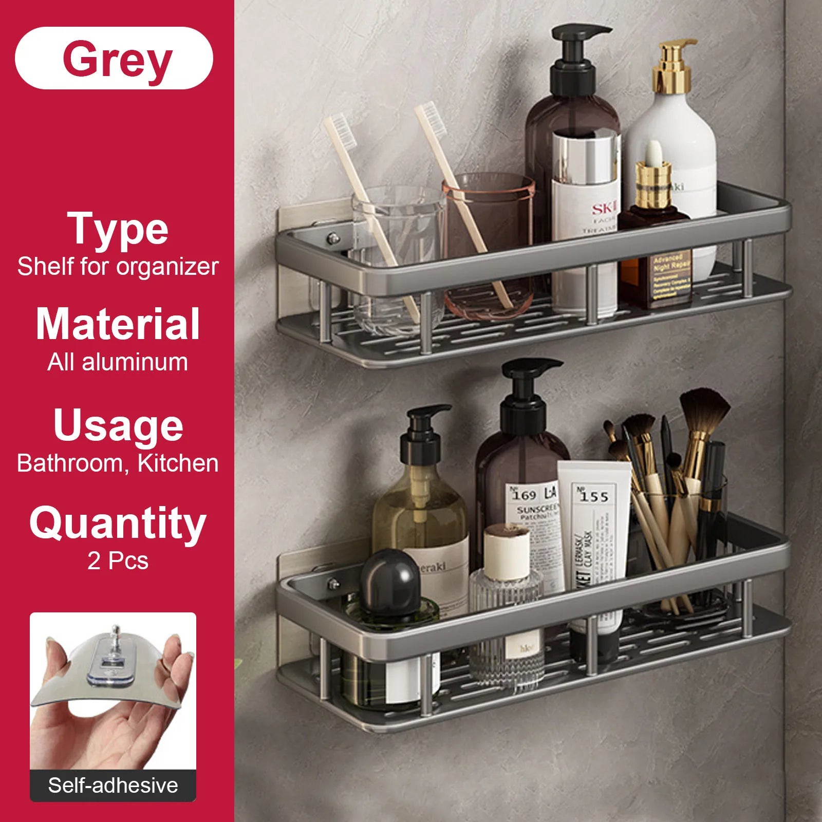 etagère murale sans perçage pour rangement de salle de bain et cuisine - vue 8 sur 30