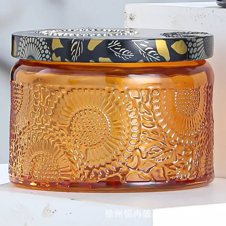 pot à bougie en relief en verre avec couvercle pour aromathérapie - vue 12 sur 13